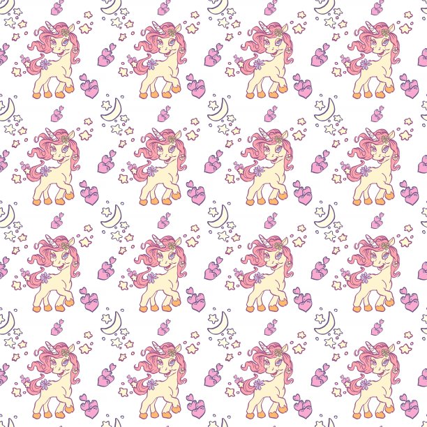 可爱独角兽魔幻背景无缝图案图片下载