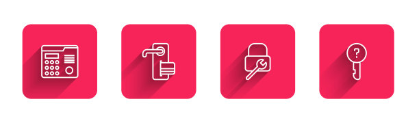 设置门禁对讲系统，数字门锁，门锁维修，长影不明键。红场按钮。向量图片下载