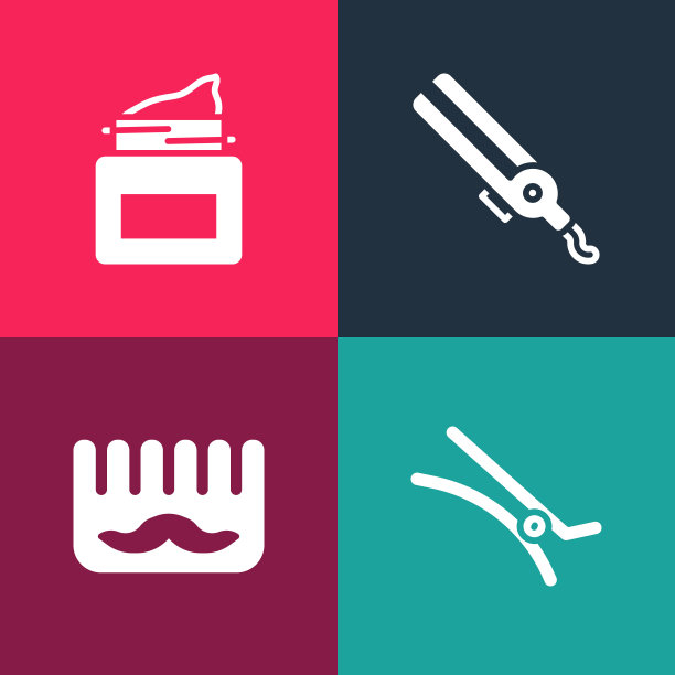 设置流行艺术发夹，发刷，卷发器和奶油化妆品罐图标。向量图片下载