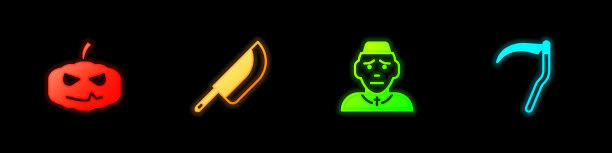 设置南瓜，小刀，牧师和大镰刀图标。向量图片下载