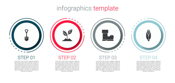 设置铲，植物，防水橡胶靴和玉米。业务信息模板。向量图片下载