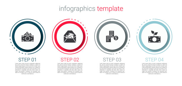 设置堆栈纸钱现金，信封与美元符号，纸或财务支票和金钱种植花盆。商业信息图形模板。向量图片下载