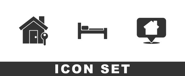 设置房子与钥匙，床和位置的房子图标。向量图片下载