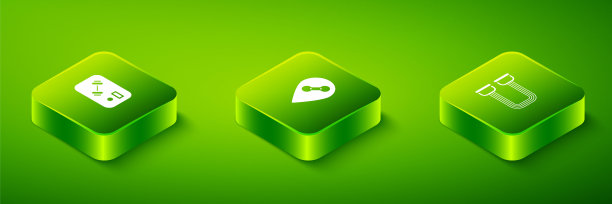 设置等距位置健身房，扩胸器和健身俱乐部，卡片图标。向量图片下载