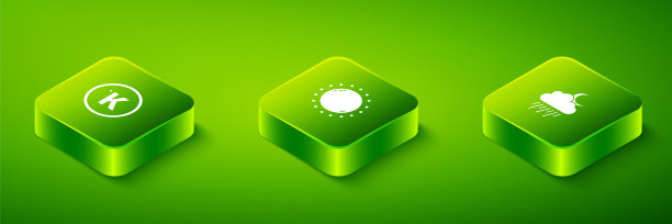 设置等距太阳，云与雨和月亮和开尔文图标。向量图片下载