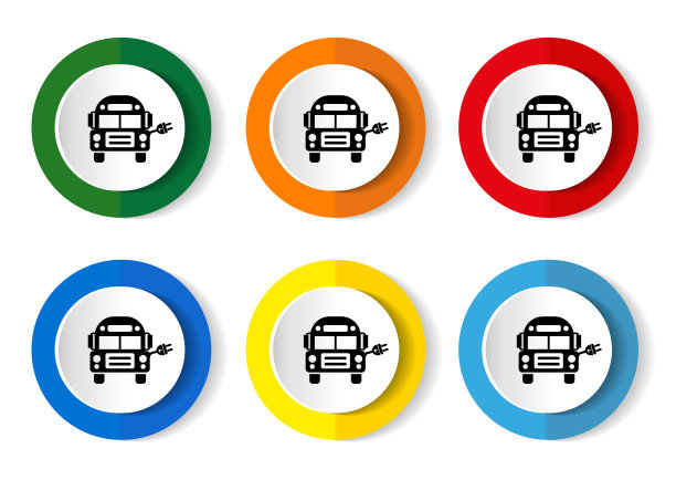 生态，电动巴士矢量图标设置，平面设计按钮在白色背景的网页设计和手机应用程序图片下载