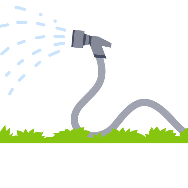 软管。喷射的水。灰管。绿色的草坪图片下载