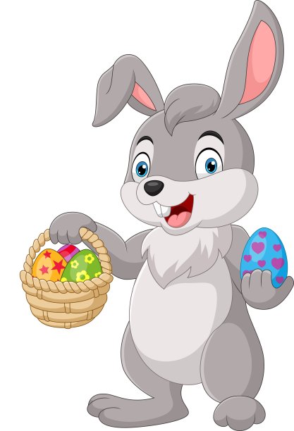 卡通兔子拿着复活节的篮子图片下载