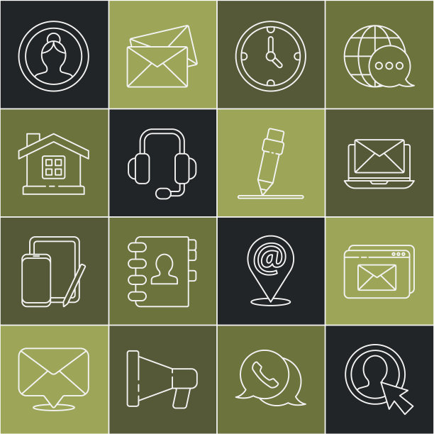 设置行创建帐户屏幕，网站和信封，笔记本电脑，时钟，耳机，房子和铅笔擦图标。向量图片下载