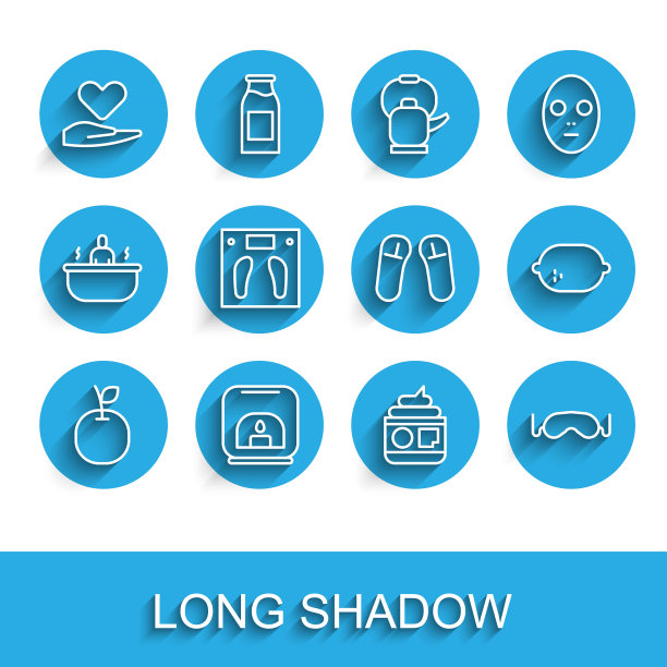 设置线苹果，香薰灯，手心，乳霜或乳液化妆品管，眼睡面膜，浴室秤，柠檬和拖鞋图标。向量图片下载