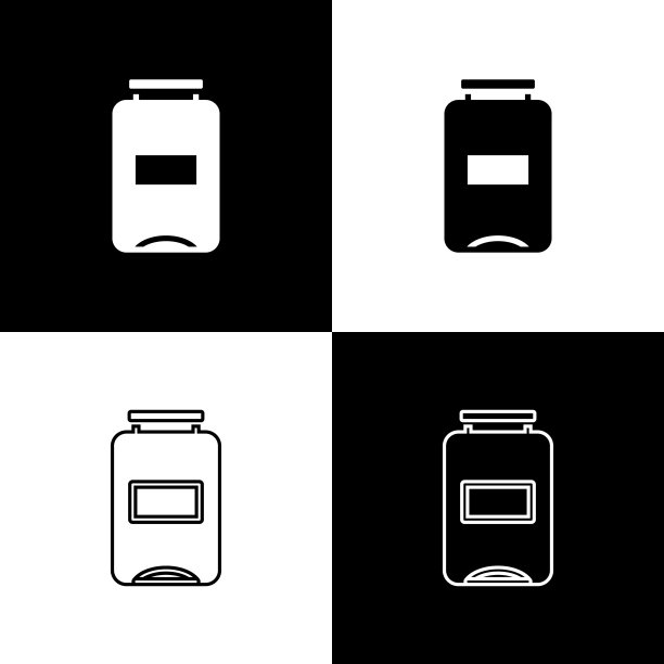 设置果酱罐图标孤立在黑白背景上。向量图片下载