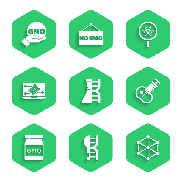 集DNA研究，搜索，转基因鸡，转基因，肉类，工程改造，生物危害，放大镜和图标。向量图片下载