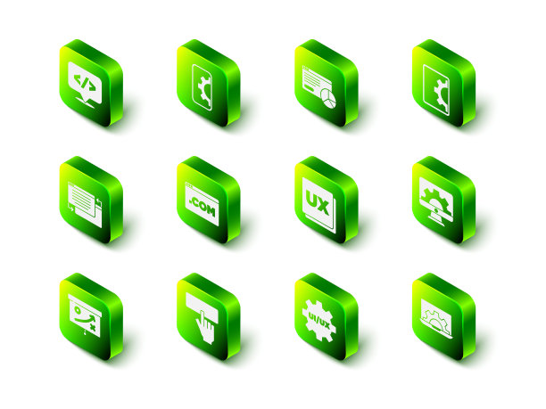 设置Web开发，网站统计，UI或UX设计，键盘图标。向量图片下载