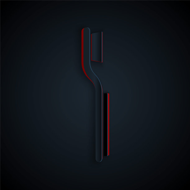 剪纸牙刷图标孤立在黑色背景上。纸艺术风格。向量图片下载