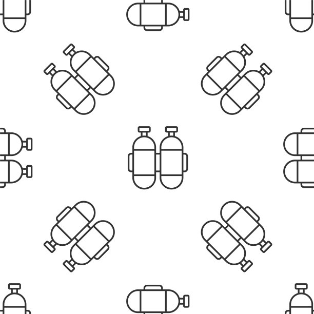灰线Aqualung图标孤立无缝模式上的白色背景。潜水员用氧气罐。潜水设备。极限运动。在水下潜水设备。向量图片下载