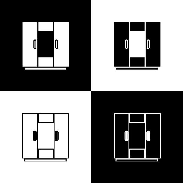 设置衣柜图标孤立在黑白背景上。向量图片下载
