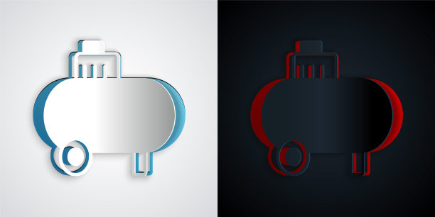 剪纸空压机图标孤立的灰色和黑色背景。纸艺术风格。向量图片下载