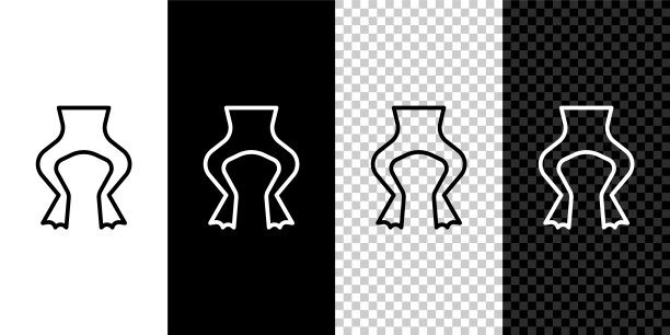 设置线青蛙腿图标孤立在黑色和白色背景。向量图片下载