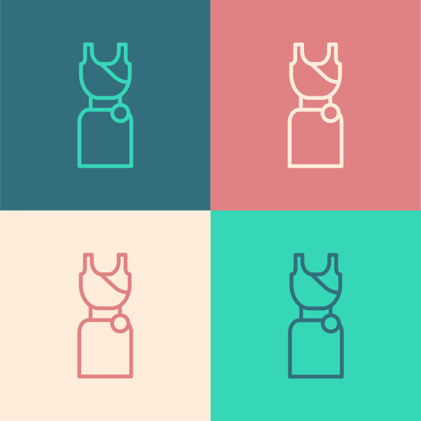 波普艺术线女性服装图标孤立的颜色背景。衣服的迹象。向量图片下载