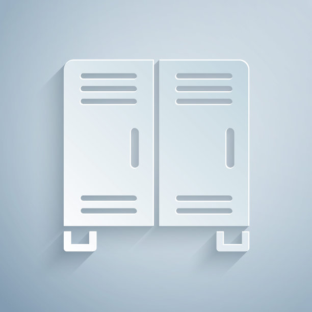 剪纸储物柜或更衣室曲棍球，足球，篮球队或工人图标孤立在灰色背景。纸艺术风格。向量图片下载