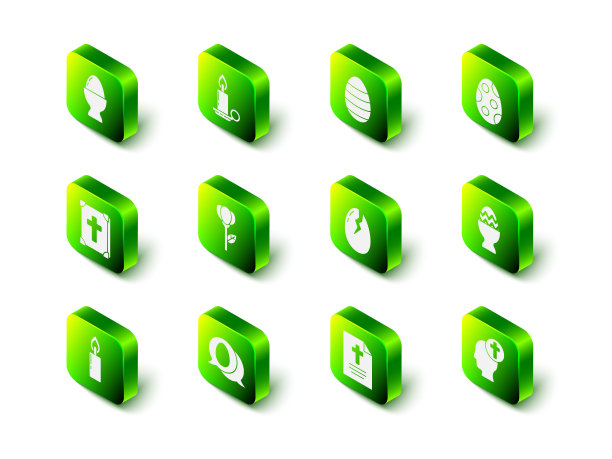 在烛台上点燃蜡烛，复活节彩蛋，在看台上，人头与基督教十字架，打破，贺卡快乐和讲话泡沫复活节图标。向量图片下载