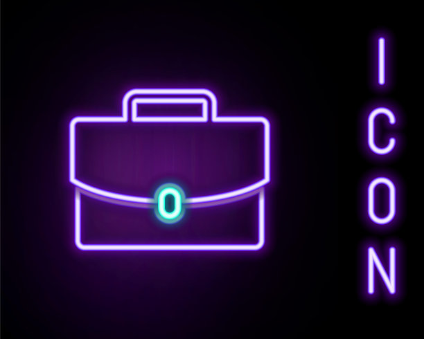 发光的霓虹灯线公文包图标孤立在黑色背景上。业务用例的迹象。业务组合。色彩斑斓的轮廓的概念。向量图片下载