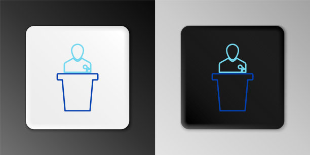 线扬声器图标孤立在灰色背景上。我是论坛报的演讲家。公众演讲。人在讲台上。色彩斑斓的轮廓的概念。向量图片下载