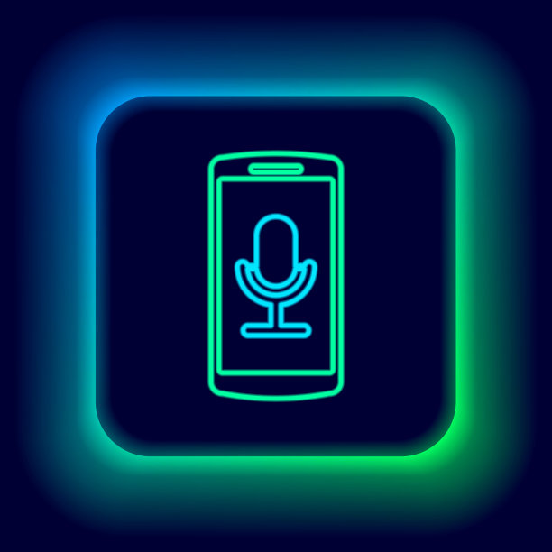 发光的霓虹灯线移动记录图标孤立在黑色背景上。带麦克风的手机。录音应用智能手机界面。色彩斑斓的轮廓的概念。向量图片下载