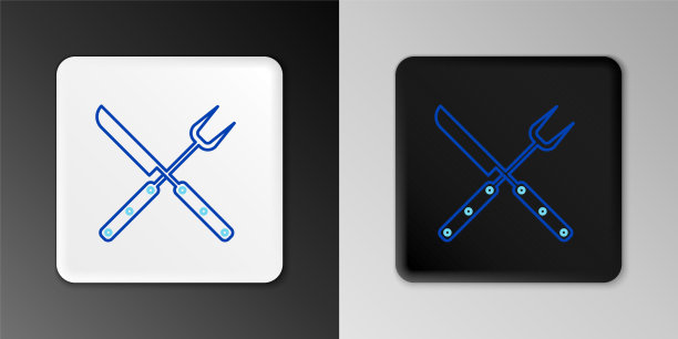 线交叉叉和刀图标孤立在灰色背景上。烧烤叉和刀的标志。烧烤和烧烤工具。色彩斑斓的轮廓的概念。向量图片下载