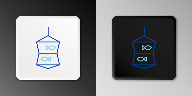 线鱼网与鱼图标孤立在灰色背景上。色彩斑斓的轮廓的概念。向量图片下载