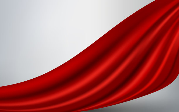 豪华红色丝绸面料背景。有波浪褶皱的红色缎子。纹理缎丝绒面料图片下载