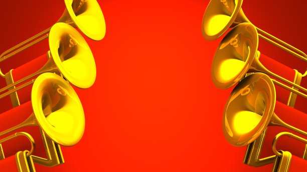 红色背景的号角。图片下载