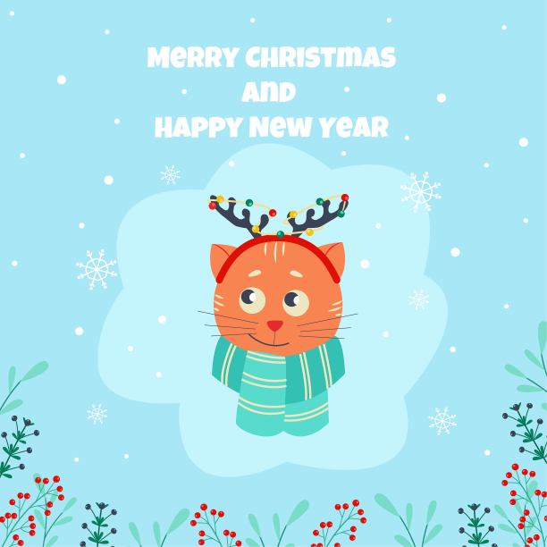 祝圣诞快乐，新年快乐。矢量插图在平坦的风格，可爱的猫图片下载