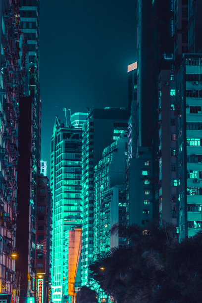 中国香港，夜景住宅建筑图片下载