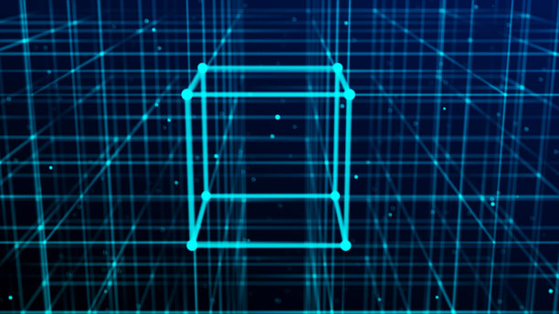 技术区块链的概念。数字数据流的动态移动。网络连接结构。图片下载