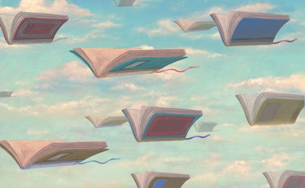 书的想象力。超现实主义的艺术。幻想绘画。观念教育理念梦想读书。图片下载