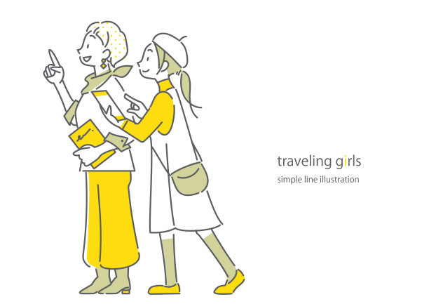 旅行的女孩，简单的线条说明图片下载