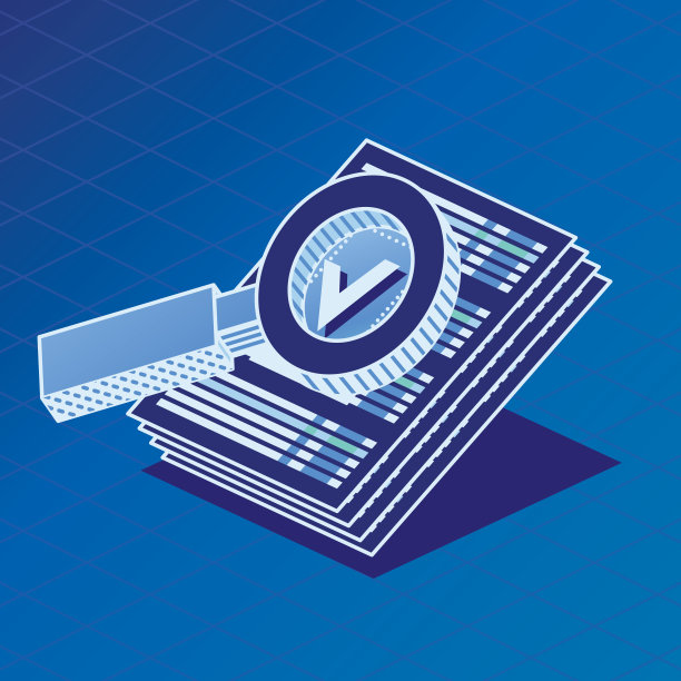 放大镜下的文件。矢量插图。选中标记符号或勾选图标。图片下载