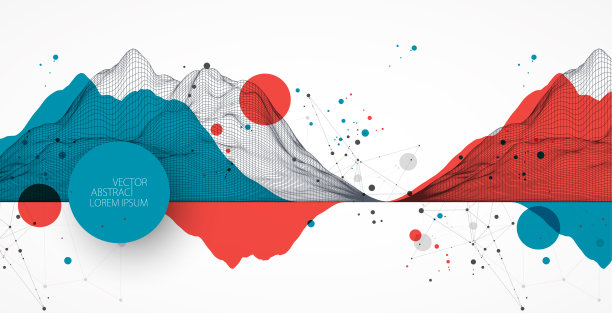 抽象线框山背景。现代科技艺术元素。表面插图。向量。图片下载