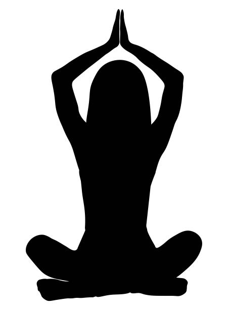 以莲花姿势剪影的女孩。图片下载