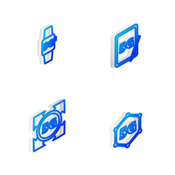设置等距线图形平板，5G，智能手表网络，图标。向量图片下载