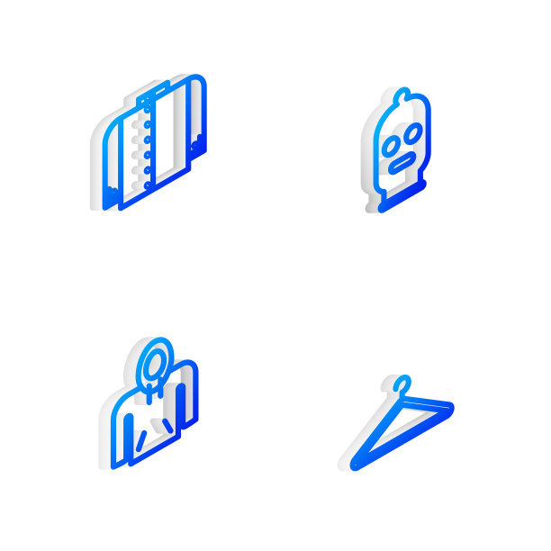 设置等距线巴拉克拉瓦，t恤，帽衫和衣架衣柜图标。向量图片下载