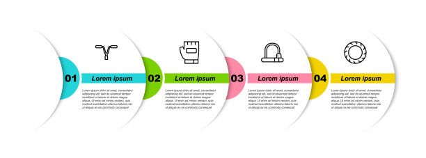 自行车车把，手套，锁和轮胎。业务信息模板。向量图片下载