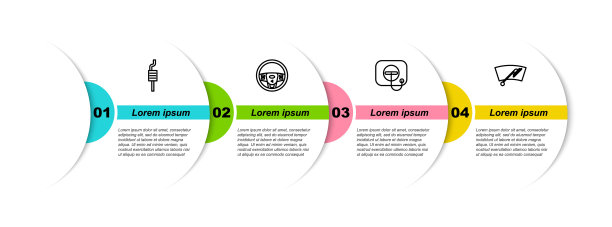 设置汽车消声器，方向盘，加油站加油盖和雨刷。业务信息模板。向量图片下载