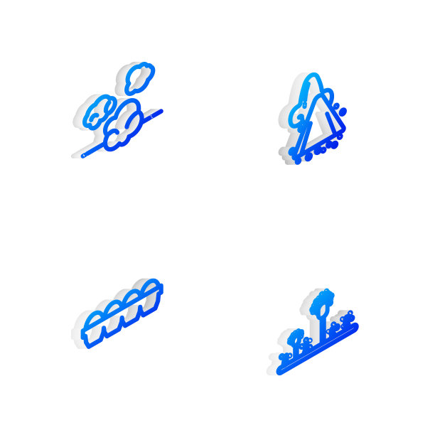 设置等距线流鼻涕，灰尘，鸡蛋在盒子和模具图标。向量图片下载