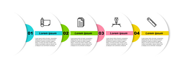 设置线卷纸，档案文件，钢笔笔尖和尺。业务信息模板。向量图片下载