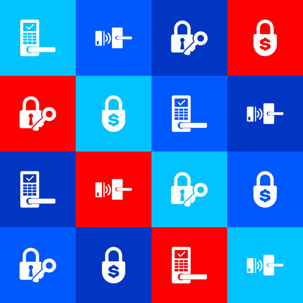 设置数字门锁与无线，，锁和钥匙和金钱图标。向量图片下载