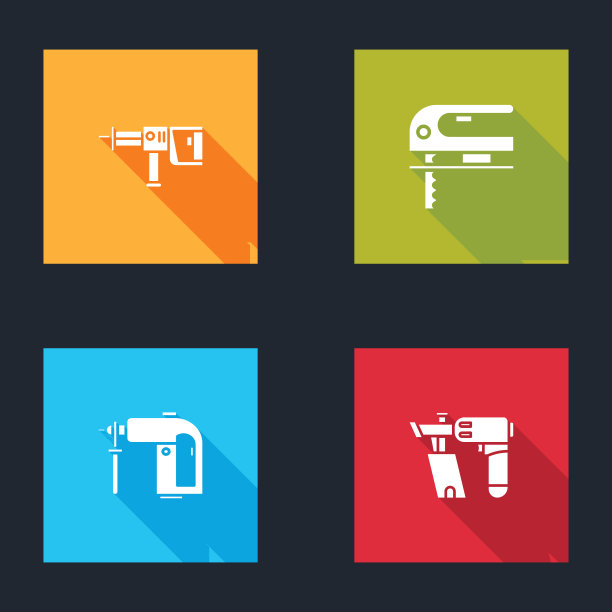 设置旋转锤钻、电动拼图和钉枪图标。向量图片下载