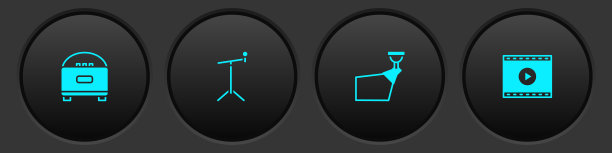 设置立体声扬声器，麦克风与立场，电影聚光灯和在线播放视频图标。向量图片下载
