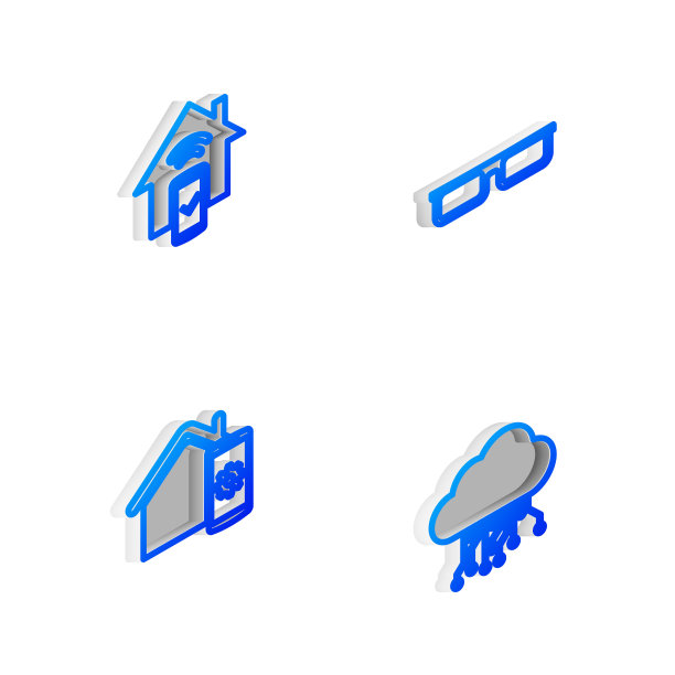 设置等距线眼镜、智能家居遥控系统、物联网图标。向量图片下载